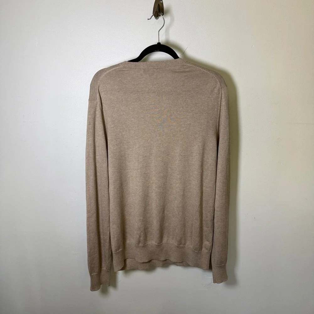 Banana Republic Luxury‎ Blend Tan V-Neck Sweater XL Silk Cotton Cashmere Mens